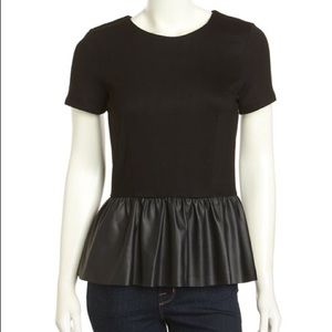 French Connection Faux-Leather Peplum Top Black XS
